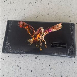 KENT STETSON Gray Coated Canvas Pegasus Print Art Clutch Handbag Handmade USA